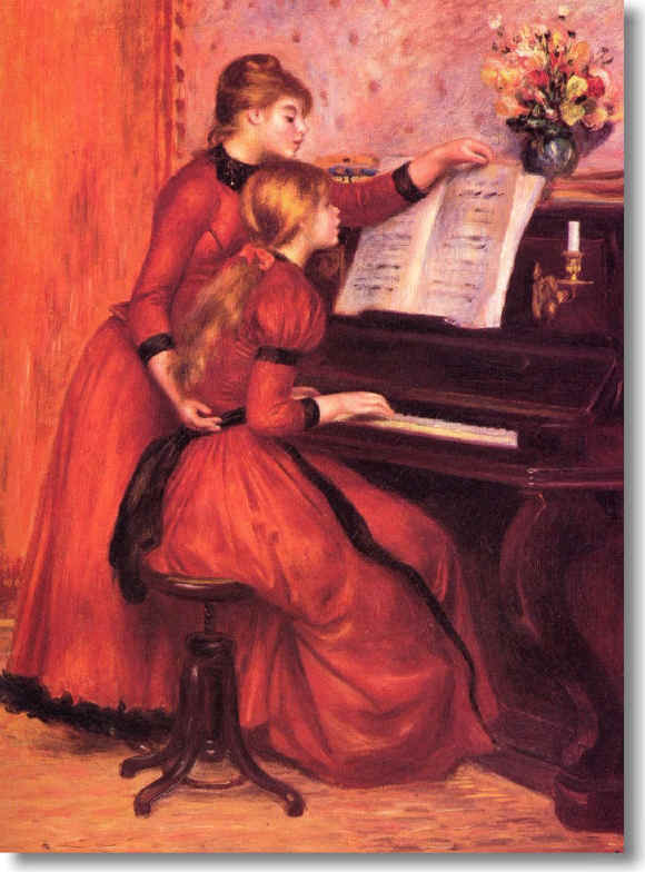 Giallobus Peintures Modernes pour la Maison Toile Deux Jeunes Filles au Piano Cadre Prêt à accrocher 50x70 Pierre Auguste Renoir 